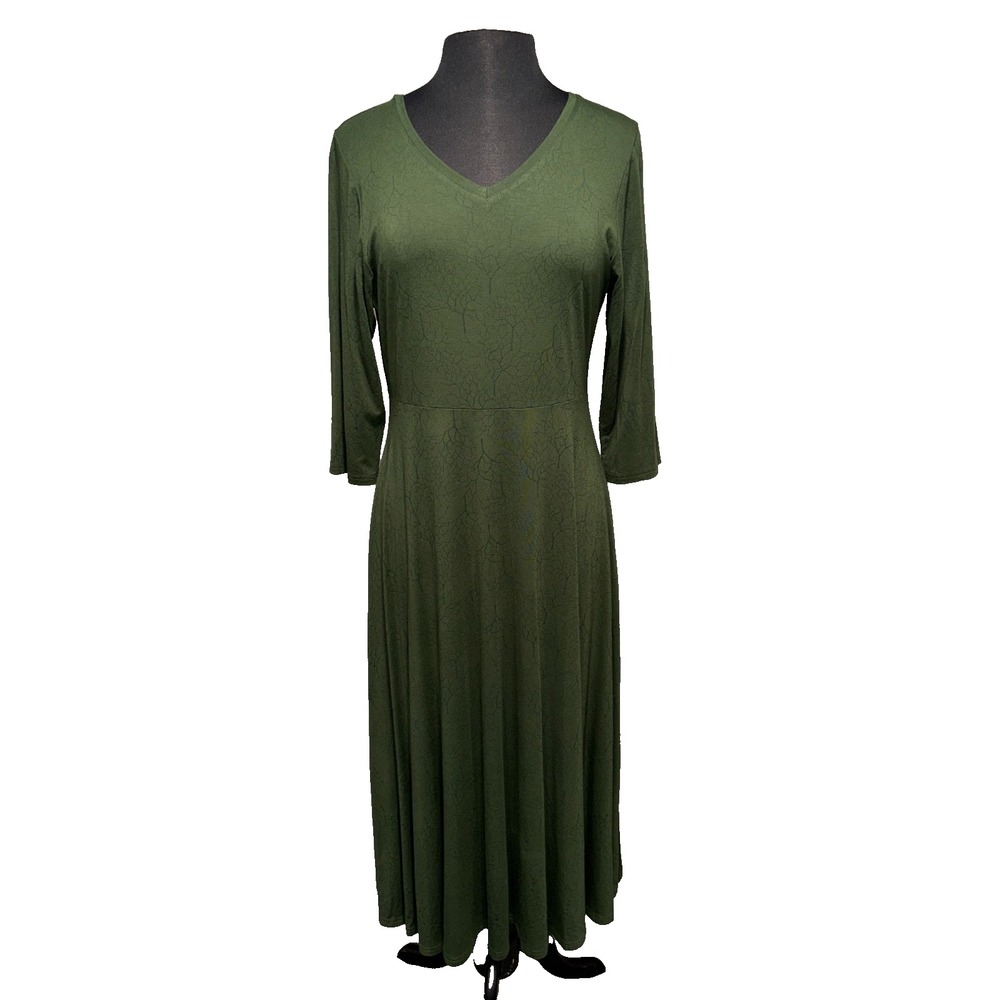 Blue Sky Clothing Co Bamboo‎ Maxi Dress M Green V-Neck Tree Print NWT